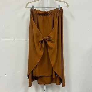Creatures of‎ Comfort Tobacco Brown Tie Front Wrap Midi Skirt Elastic Waist Boho